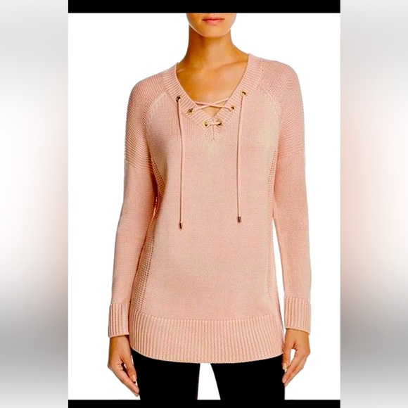 Calvin Klein Lace-Up V-Neck Knit Sweater Blush Pink Size 2X - Picture 1 of 6